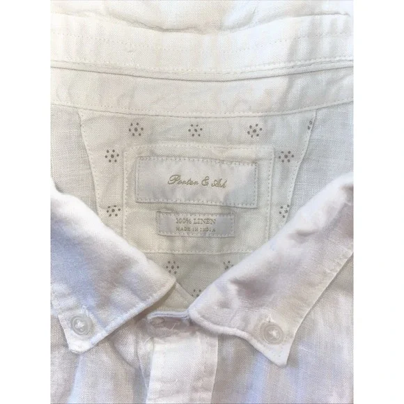 Porter & Ash Shirt Men XL White 100% Linen Short‎ Sleeve - Picture 7 of 8